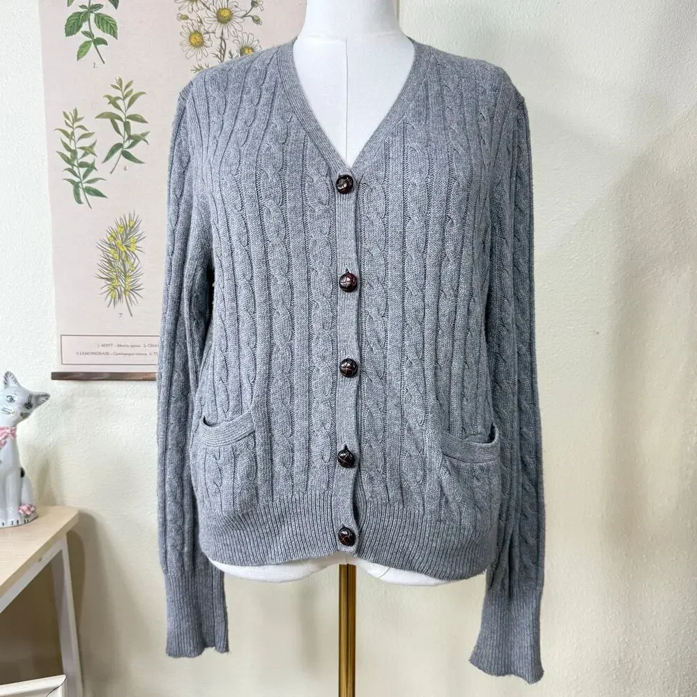 Cable Knit Cardigan Sweater Gloomy Coquette Heritage Preppy Cottage Academia L